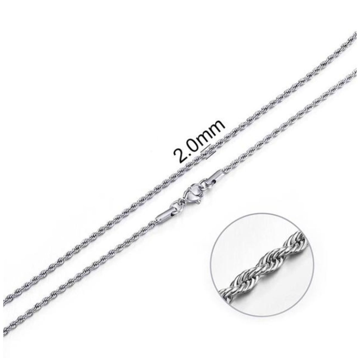 GENERICO - Collar Cadena Para Hombre Acero Inoxidable Torbillon 2mm 60cm