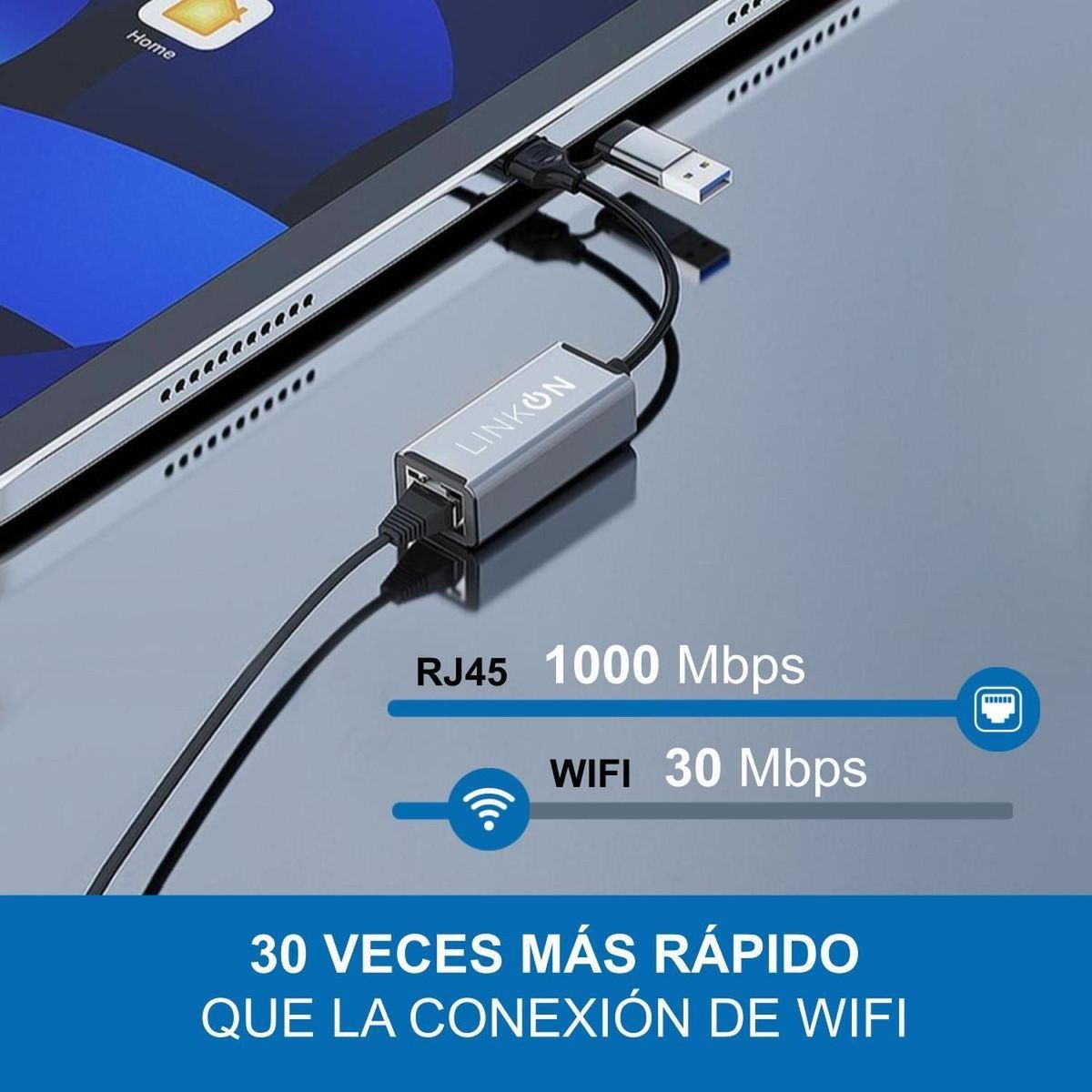LINKON - Adaptador Usb C+usb 3 A Rj45 2en1 Lan Ethernet Giga 1000mbps