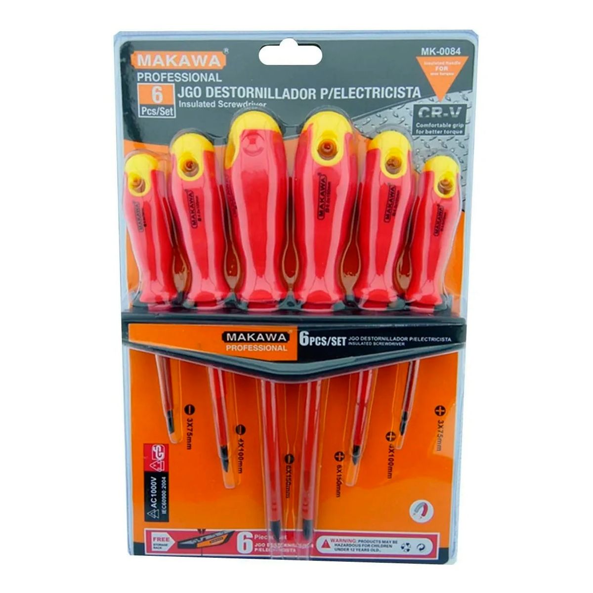 MAKAWA - Set Kit Juego De Destornilladores Electricos 6 Piezas Makawa