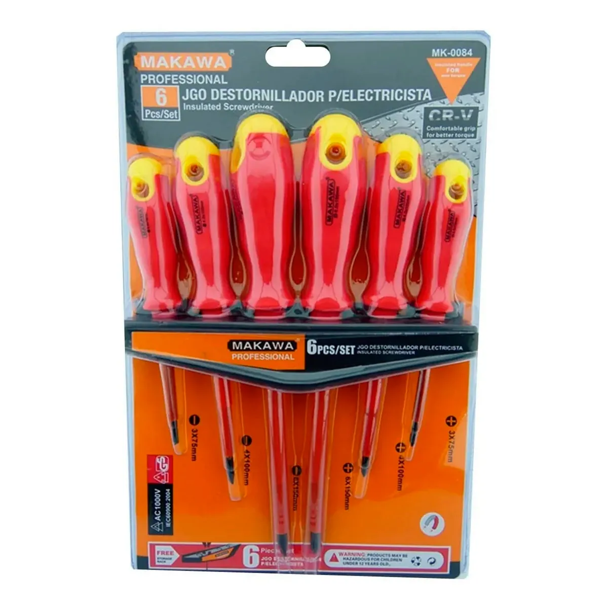 MAKAWA - Set Kit Juego De Destornilladores Electricos 6 Piezas Makawa