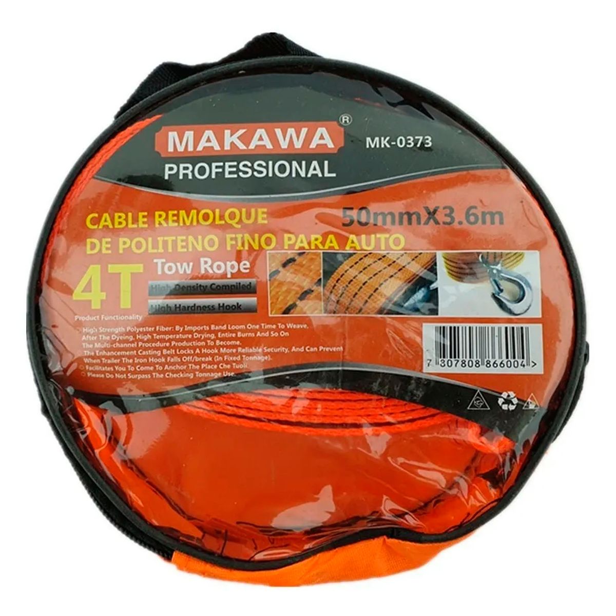 MAKAWA - Cable Remolque Para Auto 4 Toneladas 50mm X 3.6m Makawa