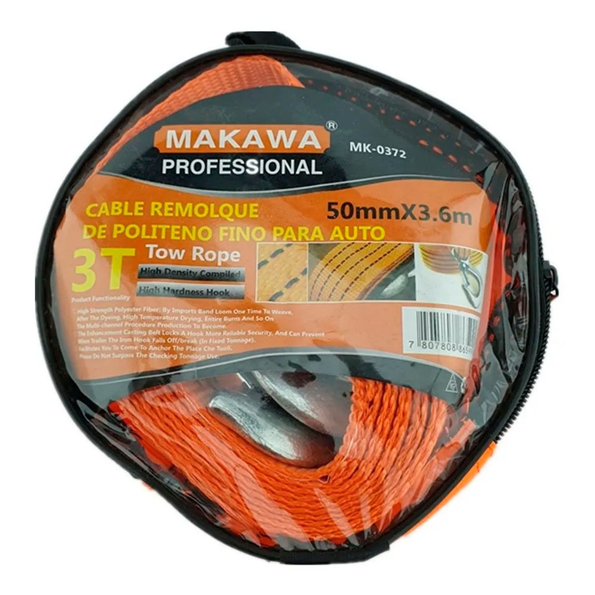 MAKAWA - Cable Remolque Para Auto 3 Toneladas 50mm X 3.6m Makawa