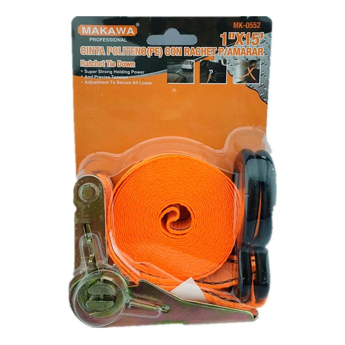 MAKAWA - Eslinga Cinta Amarre Con Ratchet 1 Pulgada X 15 Ft Makawa
