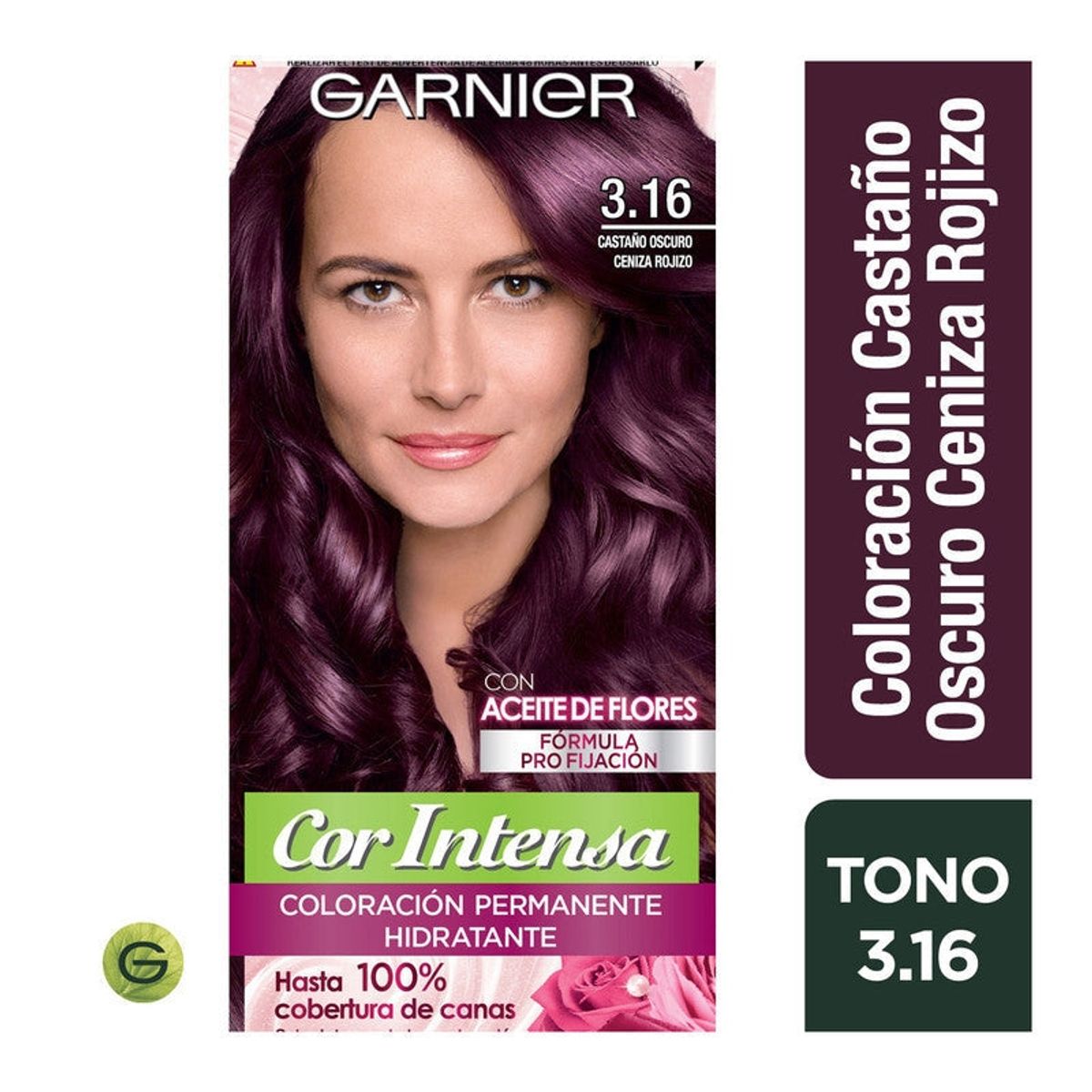 GARNIER - Tinte Cor Intensa 3.16 Castaño Oscuro Ceniza Rojizo Garnier