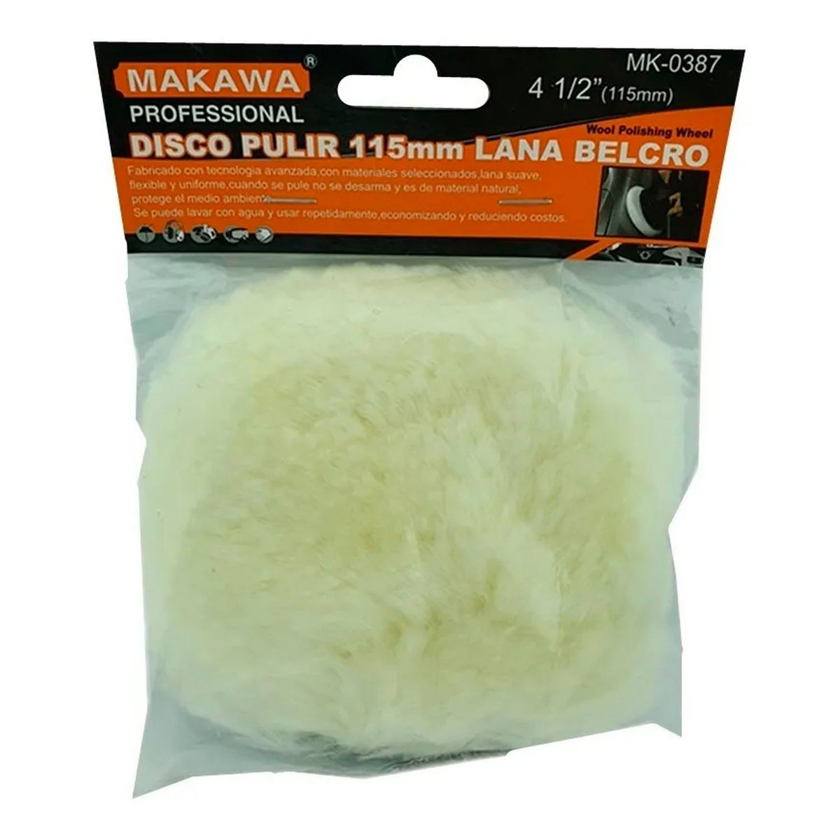 MAKAWA - Disco Para Pulir 115mm 4 1/2 PuLG Lana Velcro Makawa Mk-0387