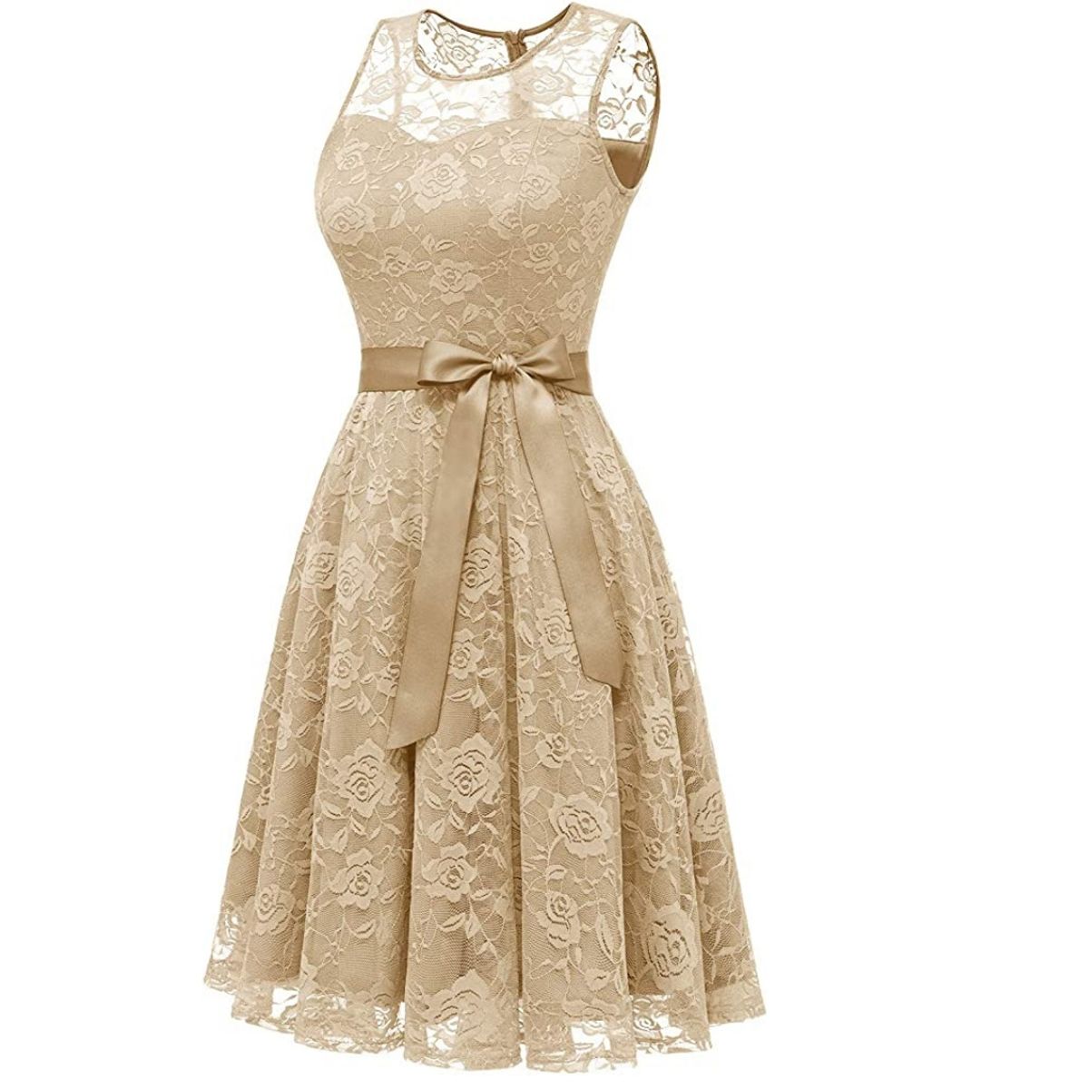 GENERICO - VESTIDO ACAMPANADO DE ENCAJE IDEAL PARA BODA CIVIL MATRIMONIO FIESTA