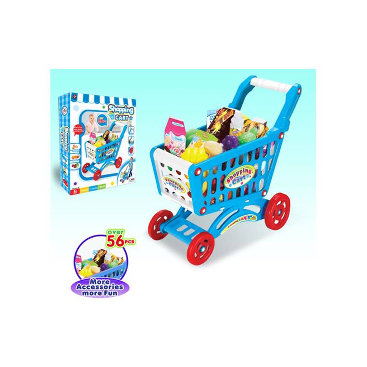 GENERICO - Carrito Supermercado Para Niños 56 Piezas Azul Accesorios