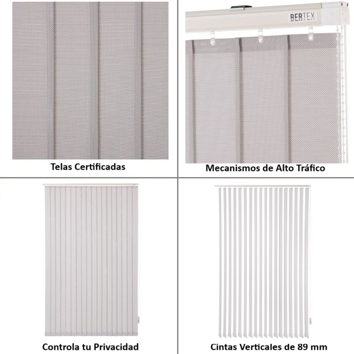 BERTEX - Cortina Vertical Screen 135cm ancho x 230cm alto Persiana Gris BERTEX