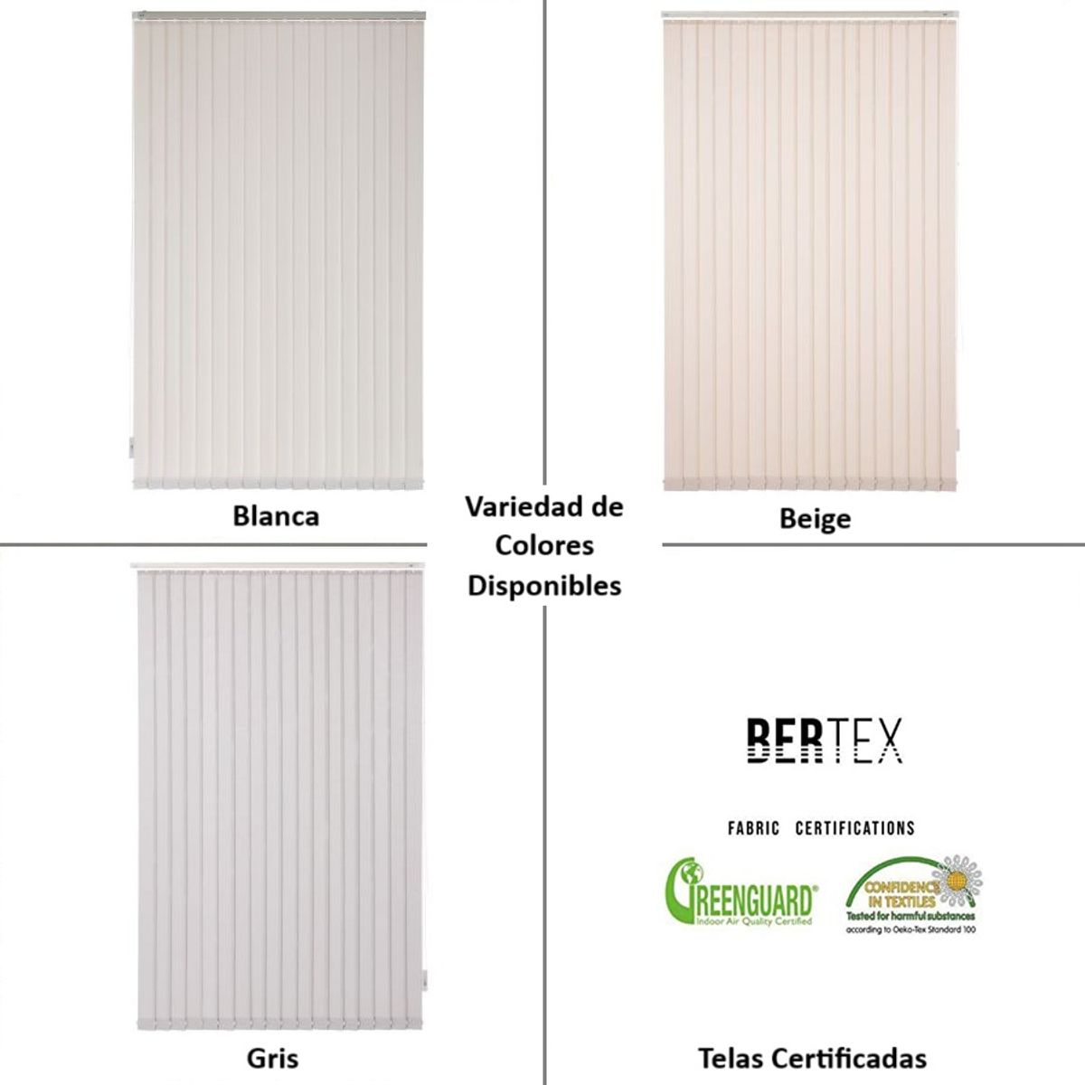 BERTEX - Cortina Vertical Screen 190cm ancho x 230cm alto Persiana Gris BERTEX