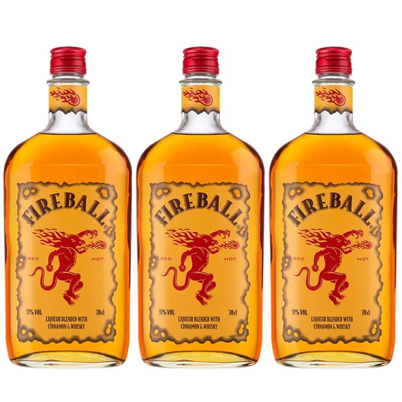FIREBALL - 3 Whisky Fireball Cinamonn, Whiskey - Dorado