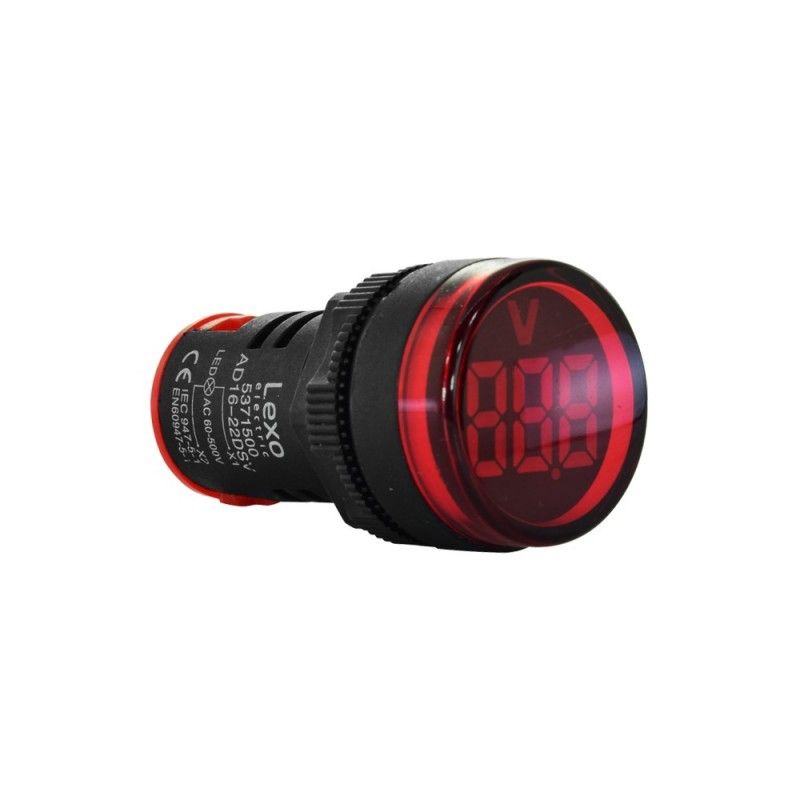 LEXO - Pack 6 LUZ PILOTO LED ROJA CON VOLTIMETRO 60-500 VAC 22MM