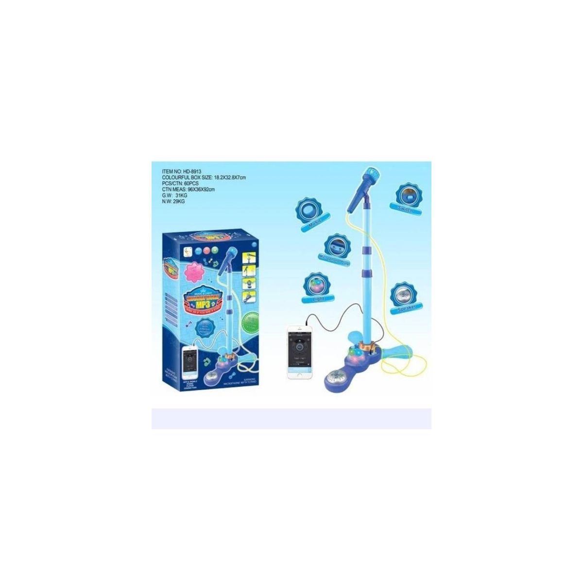 GENERICO - Microfono Pedestal Juguete Mp3 Con Luces Infantil Azul