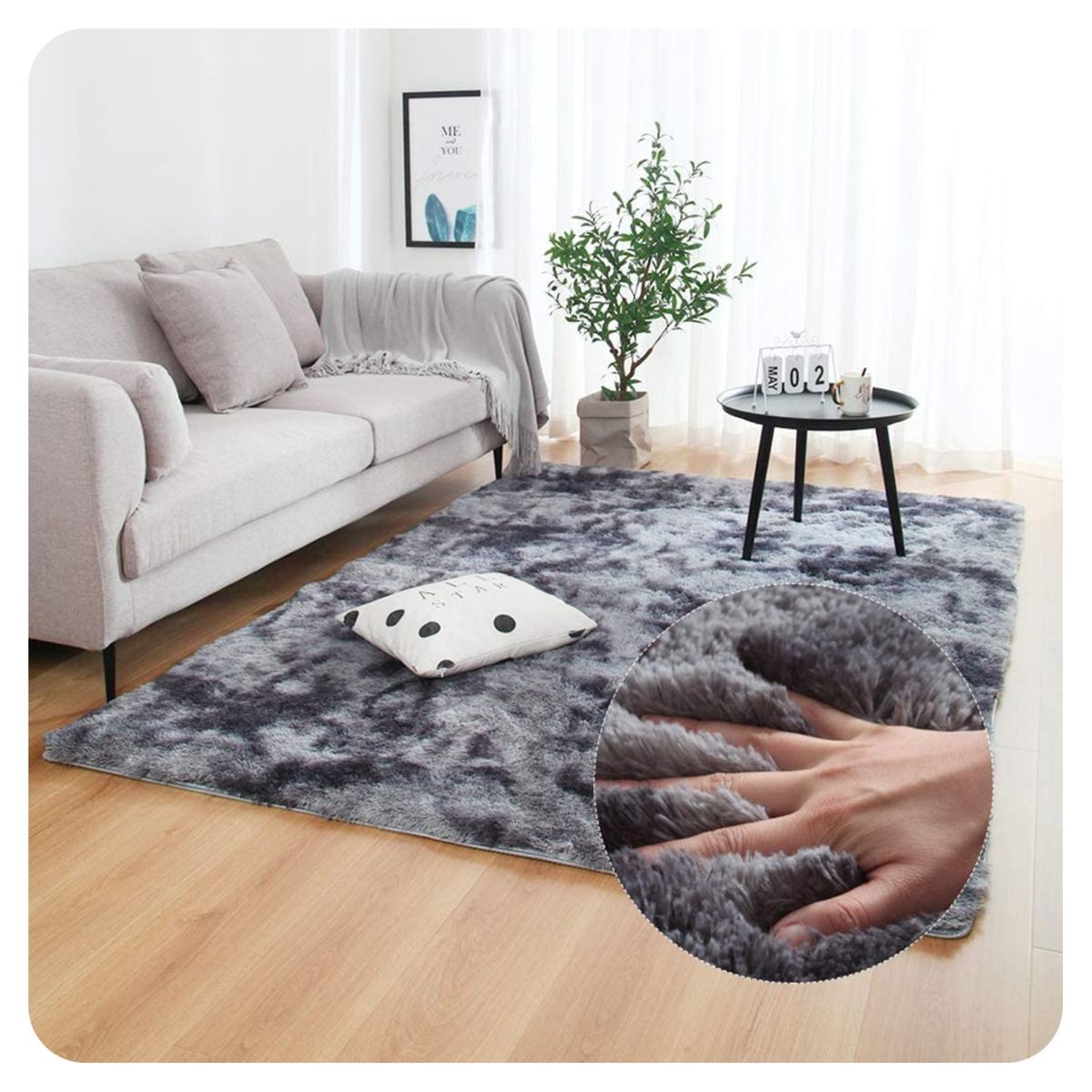 GENERICO - alfombra peludita gris jaspeado antideslizante 180x200 cm