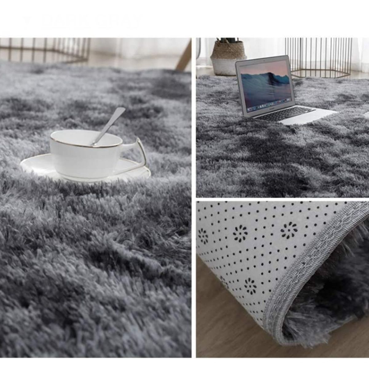 GENERICO - alfombra peludita gris jaspeado antideslizante 180x200 cm