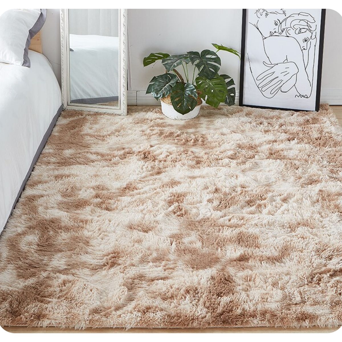 GENERICO - ALFOMBRA  PELUDITA, ANTIDESLIZANTE, COLOR BEIGE JASPEADO 180X200 CM