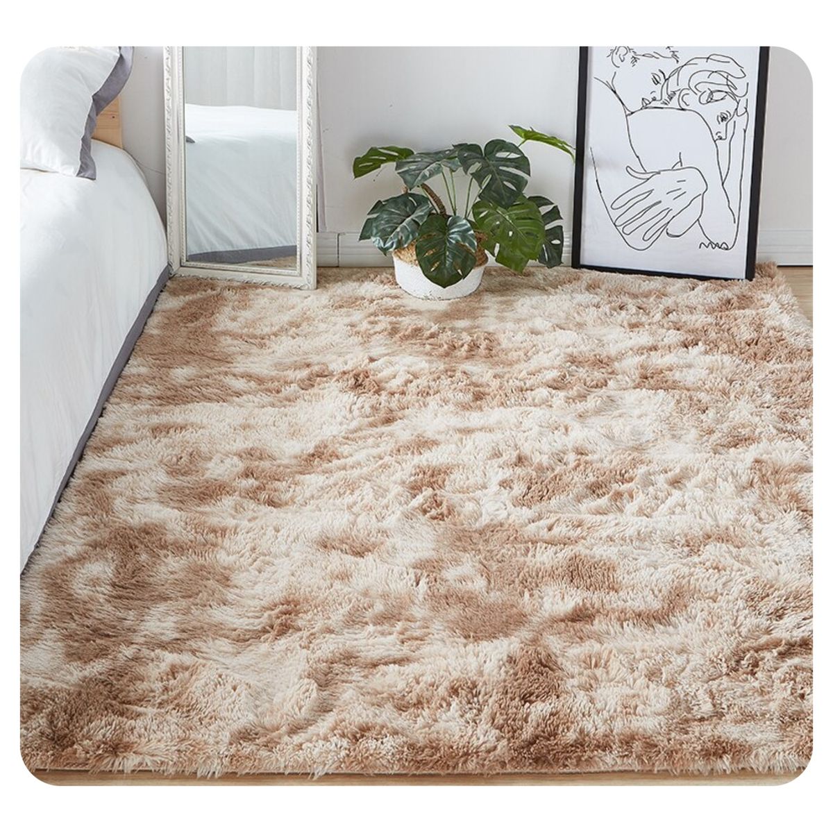 GENERICO - ALFOMBRA  PELUDITA, ANTIDESLIZANTE, COLOR BEIGE JASPEADO 180X200 CM