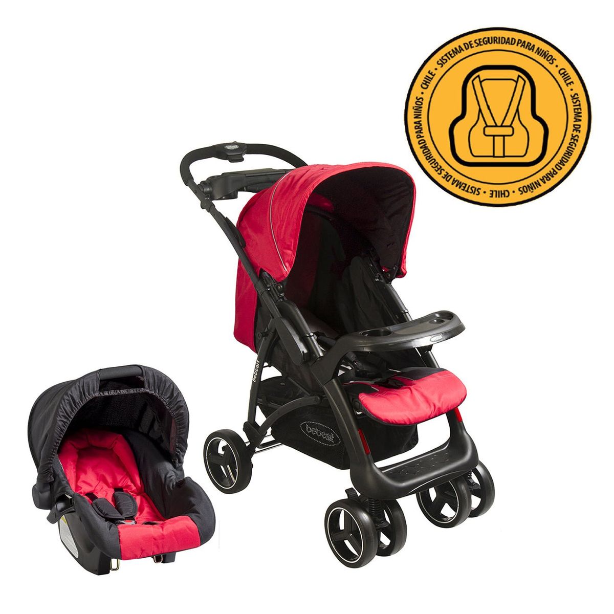 BEBESIT - Coche Travel System Lugano Negro y Rojo Bebesit