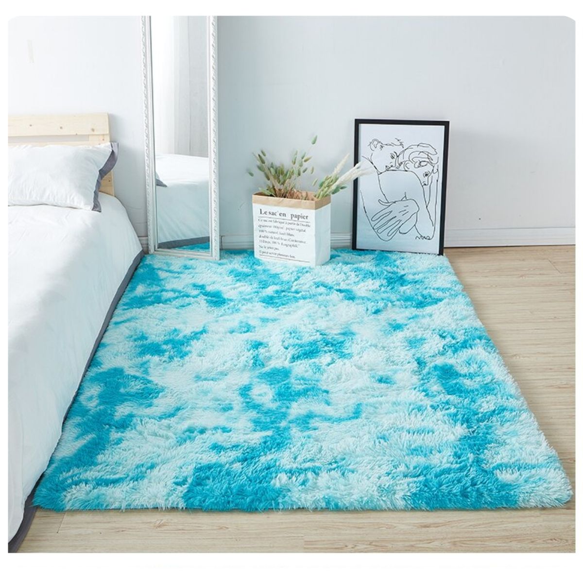 GENERICO - ALFOMBRA  PELUDA, ANTIDESLIZANTE, TURQUESA  JASPEADO 180X200 CM