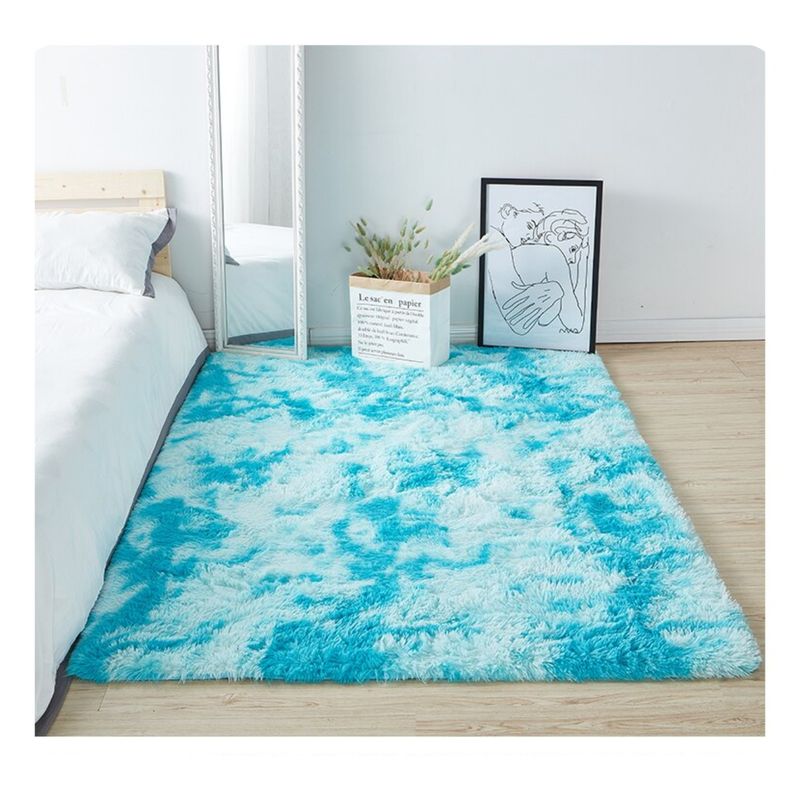 GENERICO - ALFOMBRA  PELUDA, ANTIDESLIZANTE, TURQUESA  JASPEADO 180X200 CM