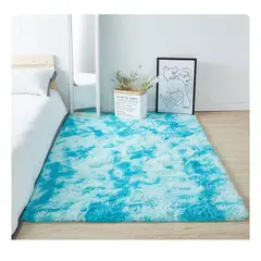 GENERICO - ALFOMBRA PELUDA, ANTIDESLIZANTE, TURQUESA JASPEADO 180X200 CM