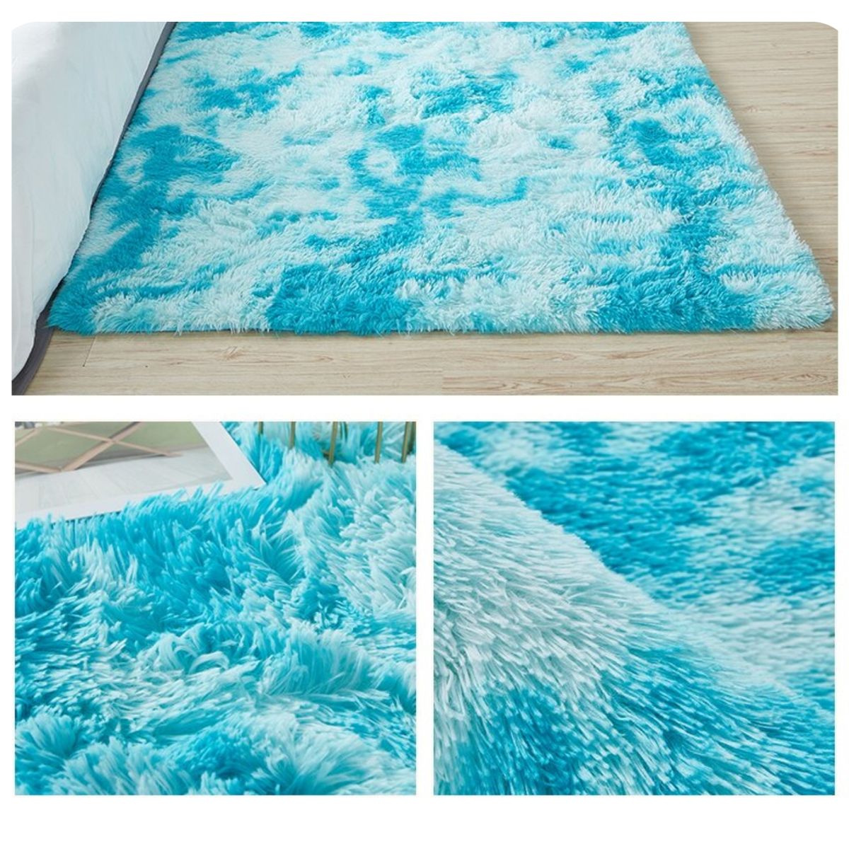 GENERICO - ALFOMBRA  PELUDA, ANTIDESLIZANTE, TURQUESA  JASPEADO 180X200 CM