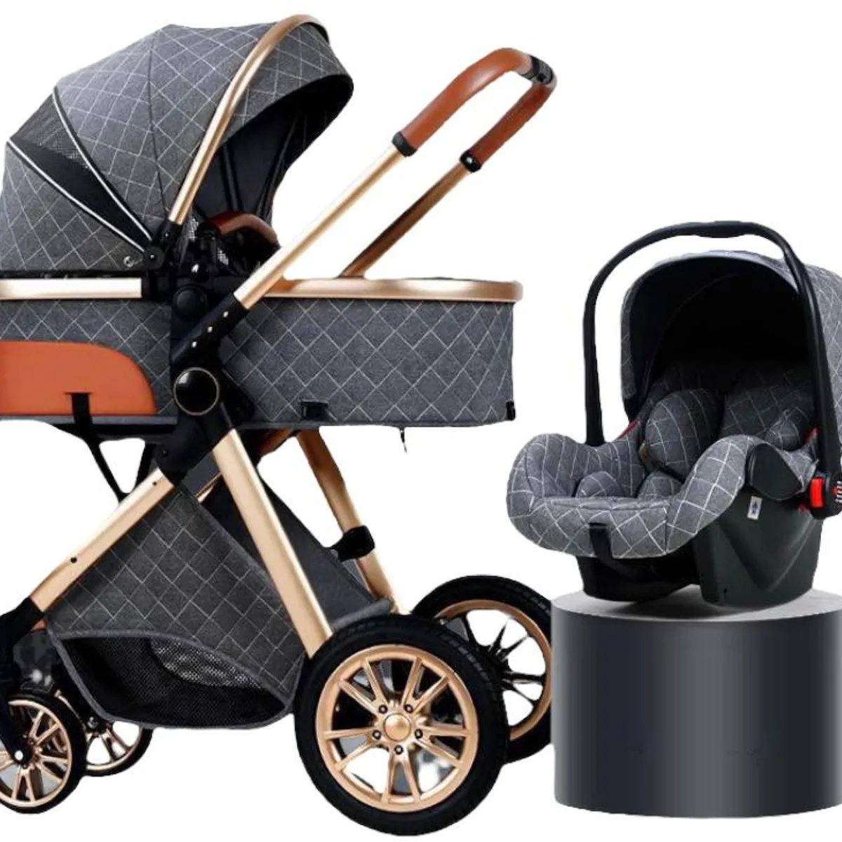 LUBABYCAS - Coche bebé Deluxe Con Silla Nido Y Accesorios Gris Lubabycas
