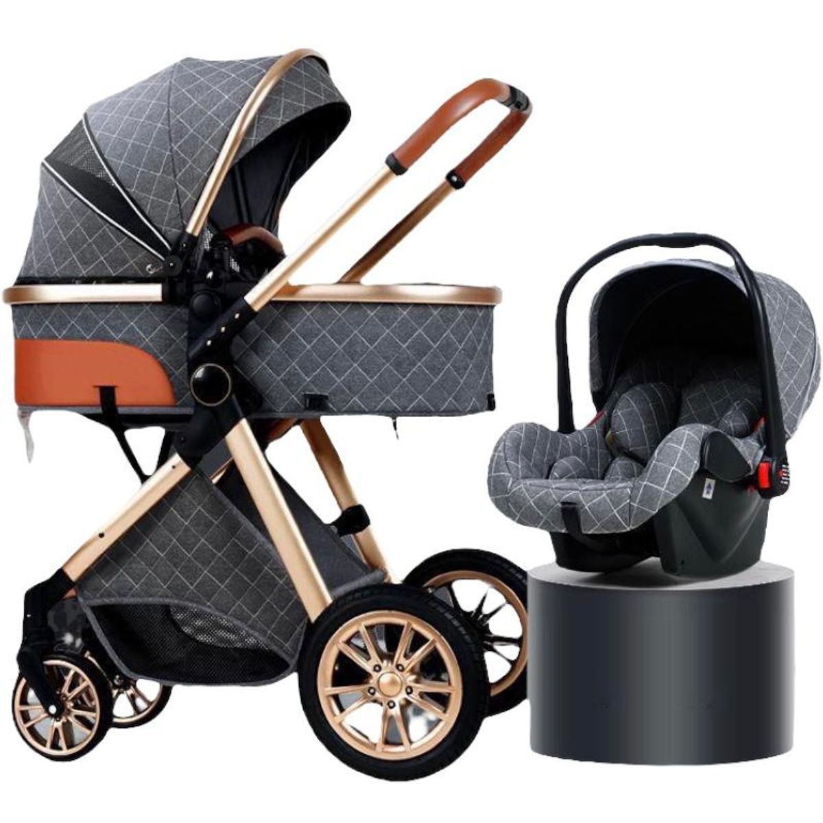 LUBABYCAS - Coche bebé Deluxe Con Silla Nido Y Accesorios Gris Lubabycas