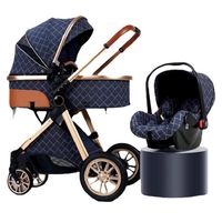 Coche Deluxe Con Silla Nido Y Accesorios Azul