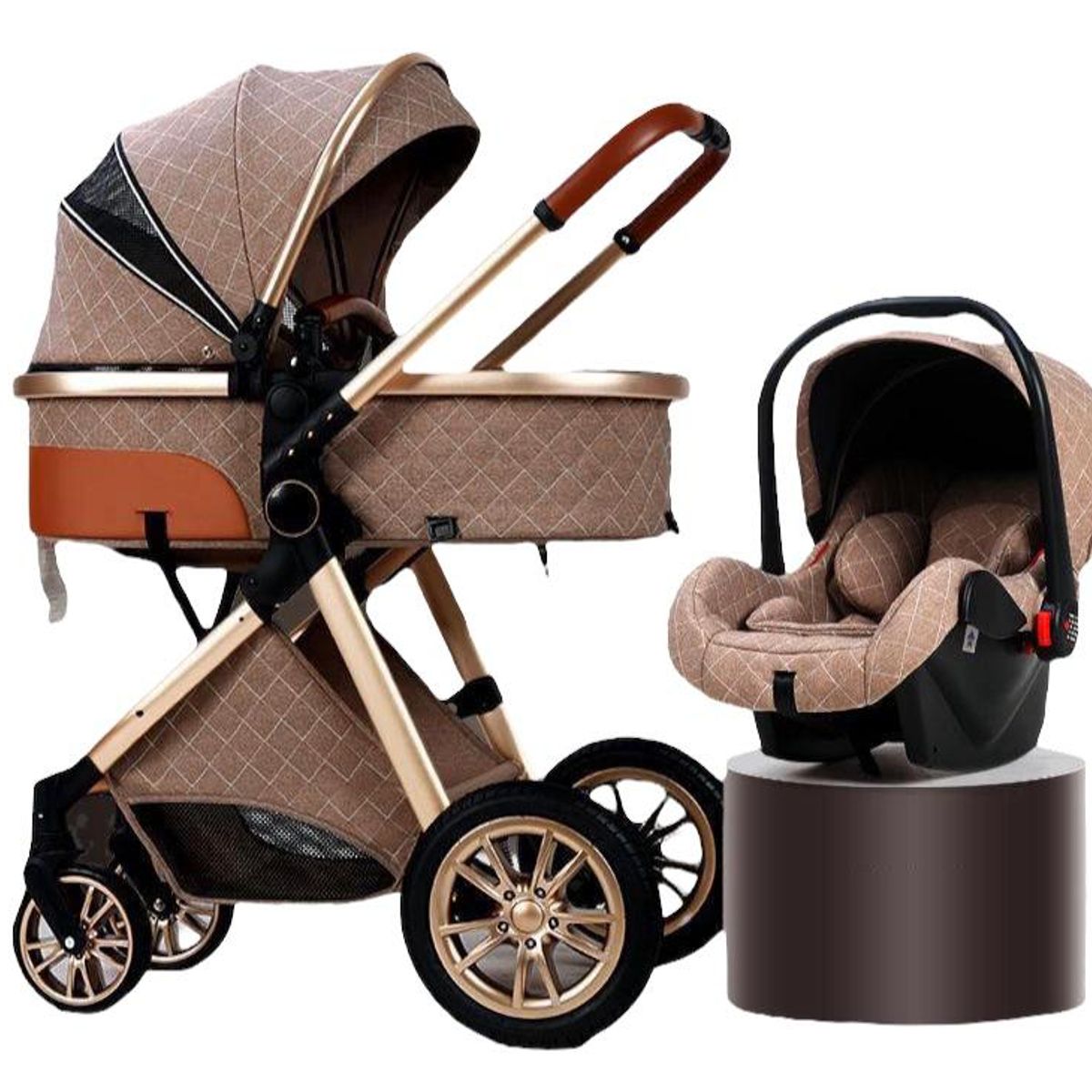 LUBABYCAS - Coche bebé Deluxe Con Silla Nido Y Accesorios Café Lubabycas