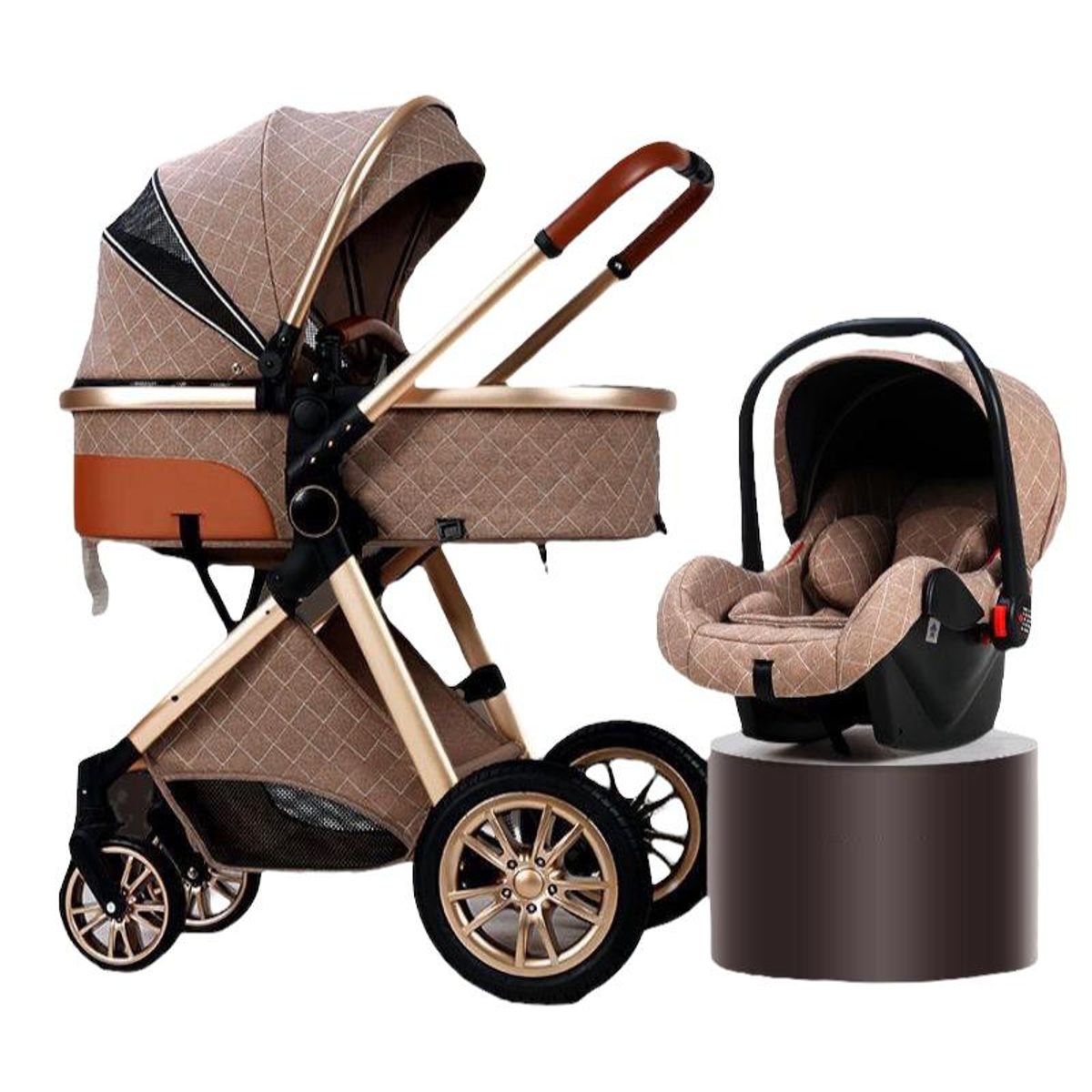 LUBABYCAS - Coche bebé Deluxe Con Silla Nido Y Accesorios Café Lubabycas