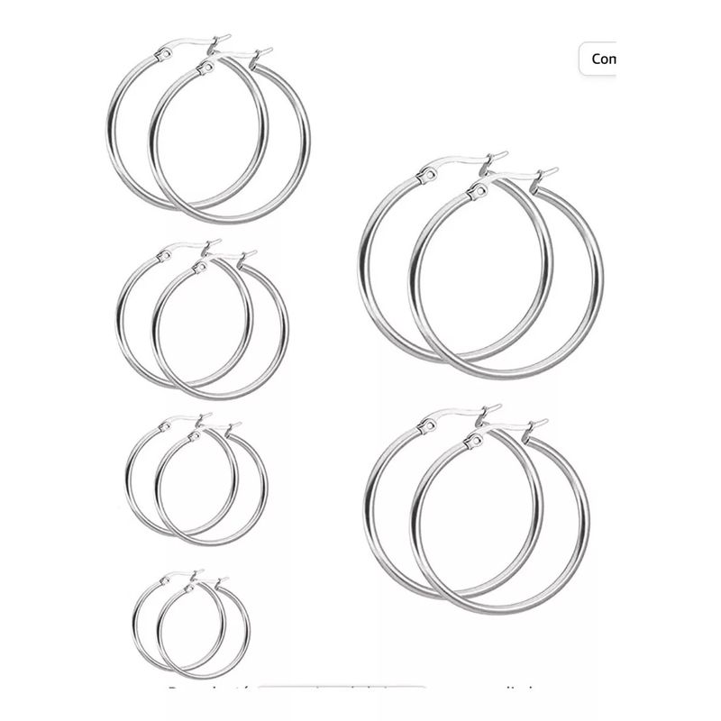 MALIK - Aros Argolla Acero Quirurgico ,varias Medidas Pack 5 Pares