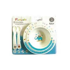 PUMUCKI - Set De Platos Y Cubiertos Para Bebé Celeste