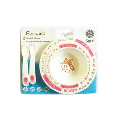 PUMUCKI - Set De Platos Y Cubiertos Para Bebé Rosado