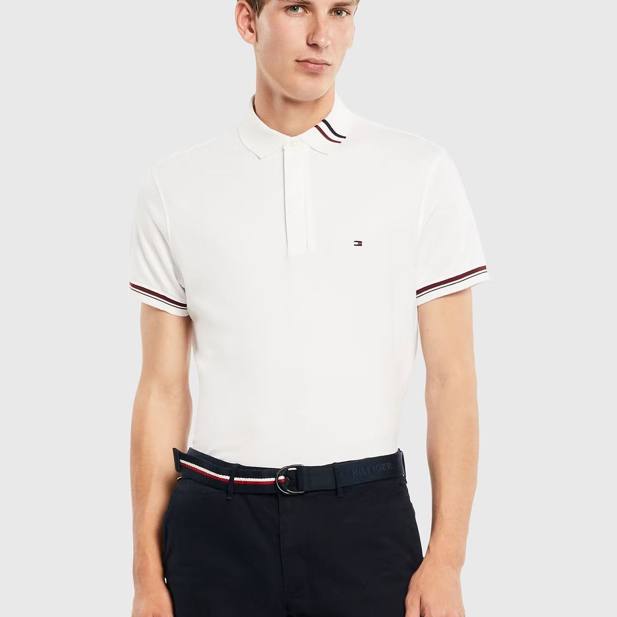 TOMMY HILFIGER - Polo Stipe Logo Regular Fit Blanco Tommy Hilfiger