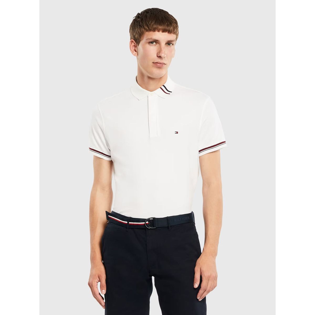 TOMMY HILFIGER - Polo Stipe Logo Regular Fit Blanco Tommy Hilfiger