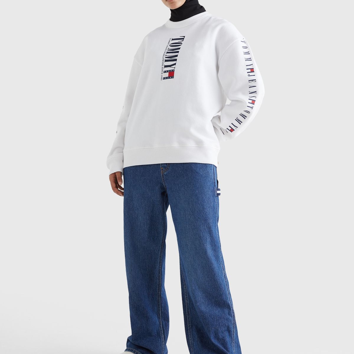 TOMMY HILFIGER - Polerón Relaxed Logo Archive Blanco Tommy Jeans