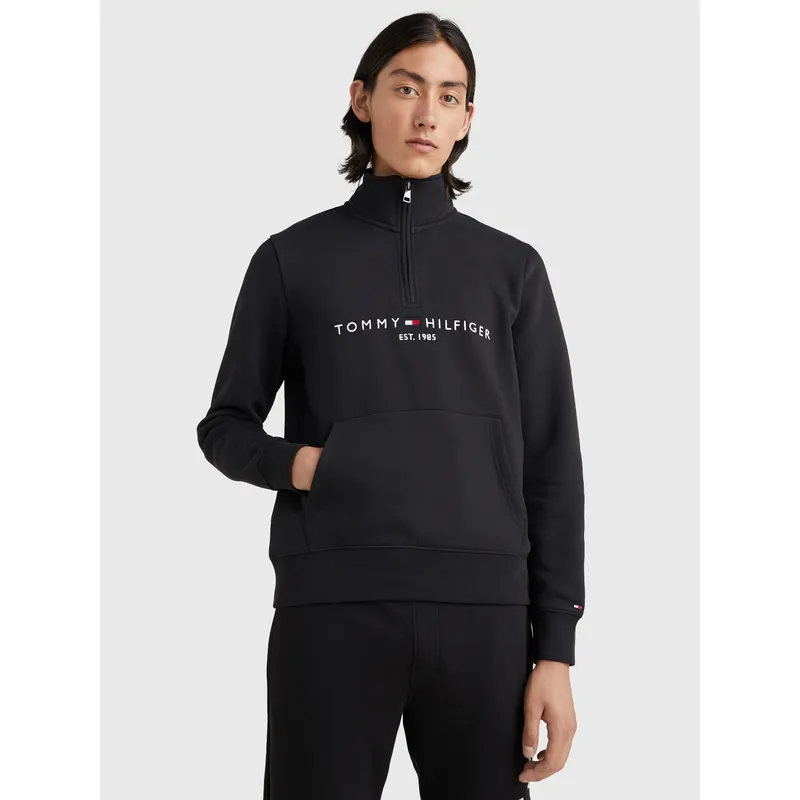 TOMMY HILFIGER - Polerón Con Logo Cuello Alto Negro Tommy Hilfiger