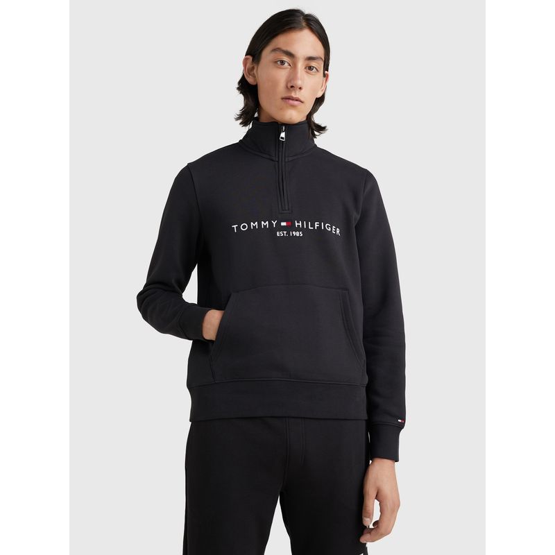TOMMY HILFIGER - Polerón Con Logo Cuello Alto Negro Tommy Hilfiger