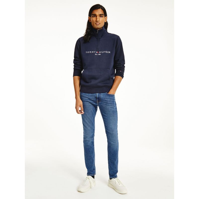TOMMY HILFIGER - Polerón Con Logo Cuello Alto Azul Tommy Hilfiger