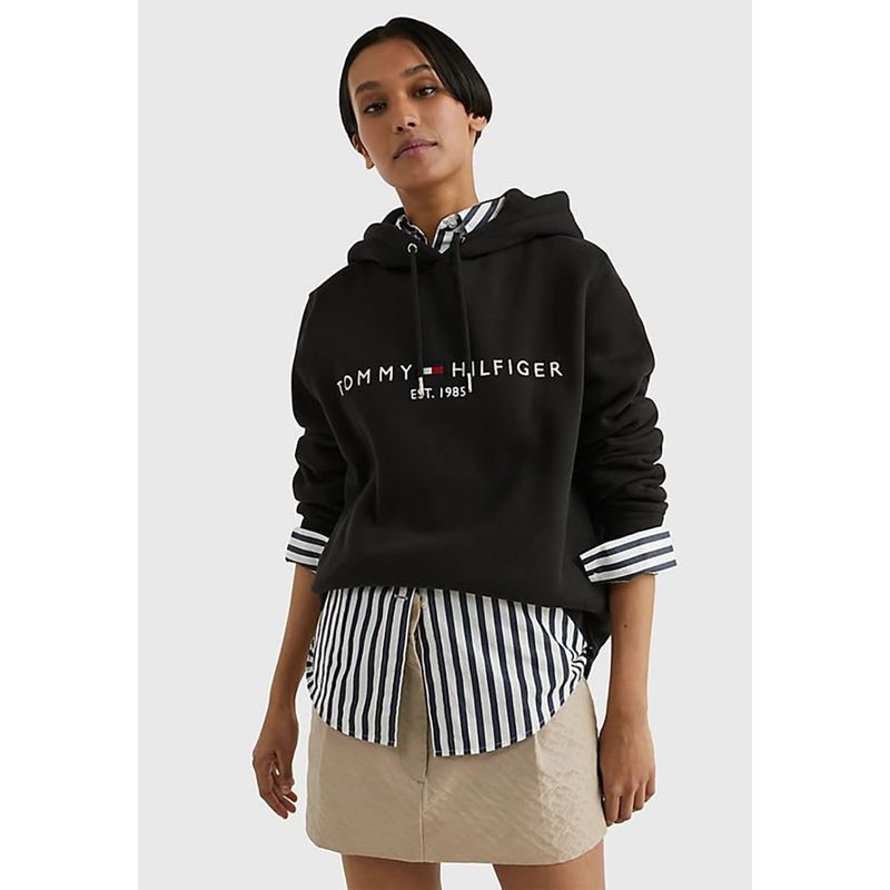 TOMMY HILFIGER - Polerón Hoodie Essential Con Logo Negro Tommy Hilfiger