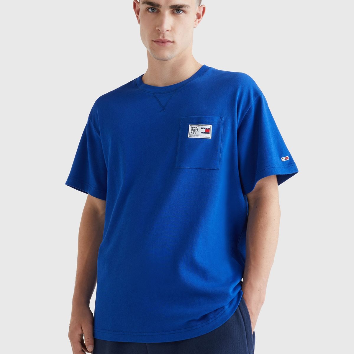 TOMMY HILFIGER - Polera Relaxed Terry Logo Azul Tommy Jeans.