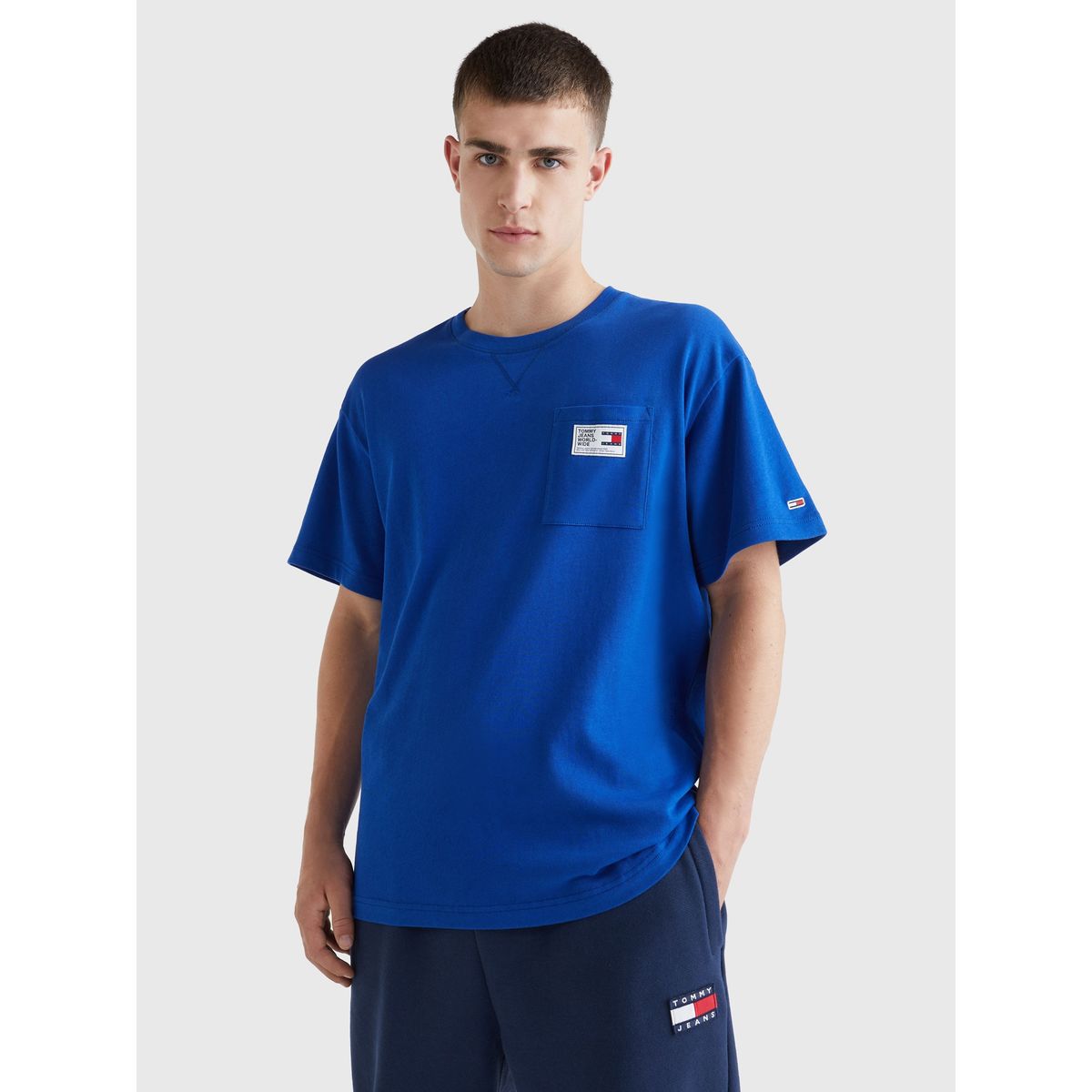 TOMMY HILFIGER - Polera Relaxed Terry Logo Azul Tommy Jeans.
