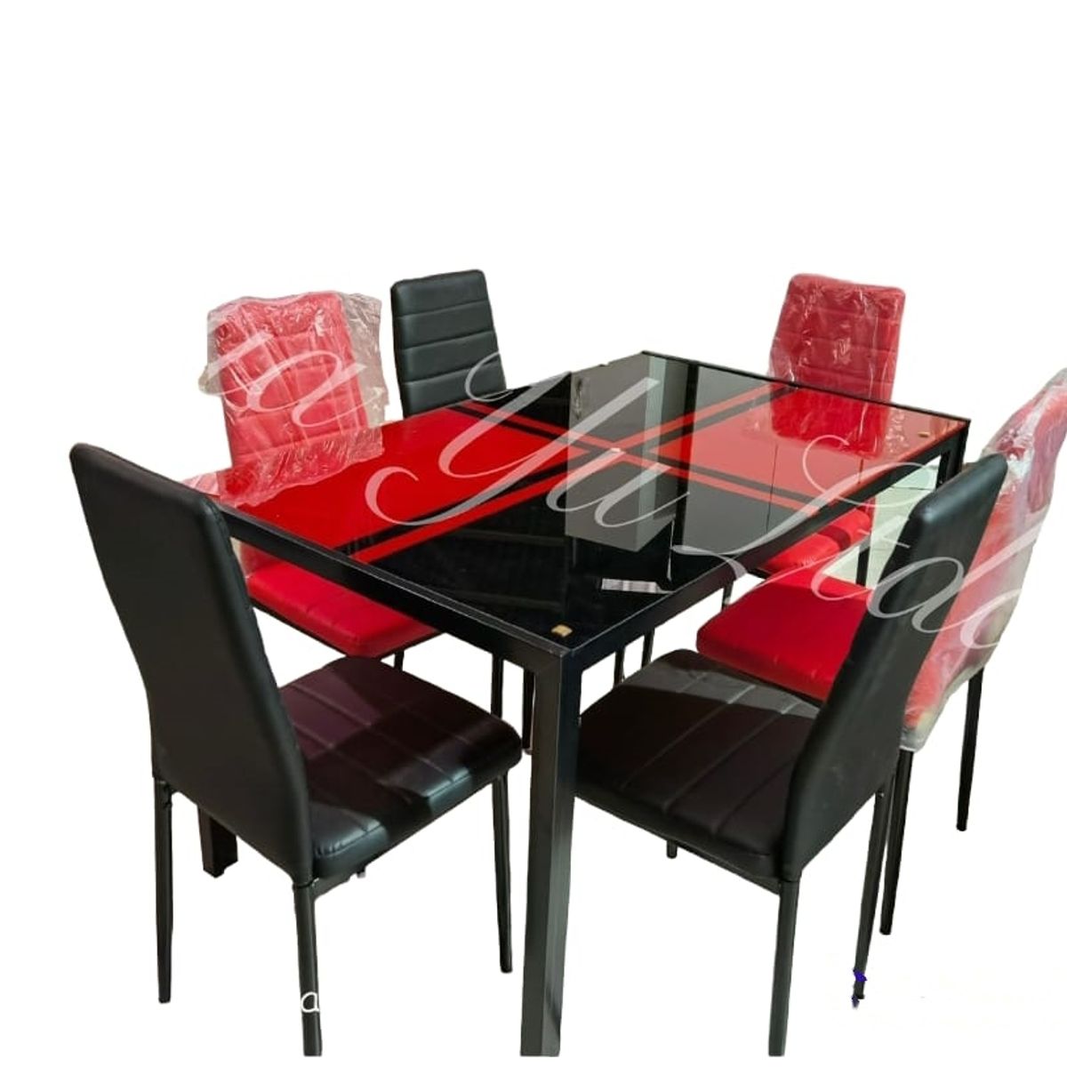 OEM - Juego Comedor Rectangular Vidrio Templado 6 Sillas Negro Rojo…