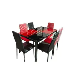 OEM - Juego Comedor Rectangular Vidrio Templado 6 Sillas Negro Rojo