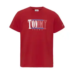 TOMMY HILFIGER - Polera Centered Logo Rojo Tommy Jeans.