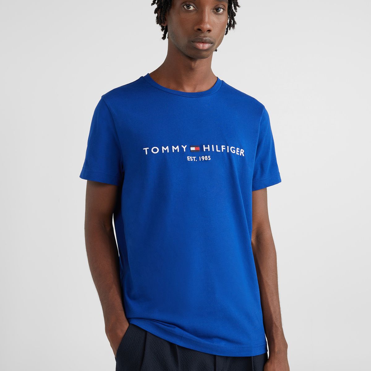 TOMMY HILFIGER - Polera Organic Cotton Con Logo Slim Fit Azul Tommy Hilfiger