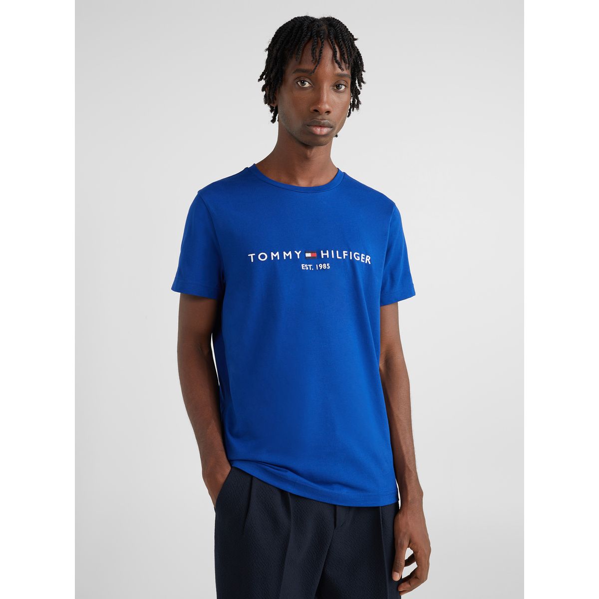 TOMMY HILFIGER - Polera Organic Cotton Con Logo Slim Fit Azul Tommy Hilfiger