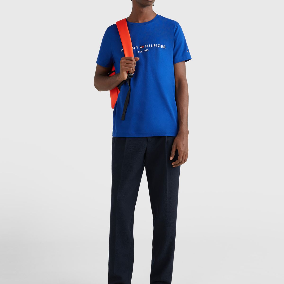 TOMMY HILFIGER - Polera Organic Cotton Con Logo Slim Fit Azul Tommy Hilfiger