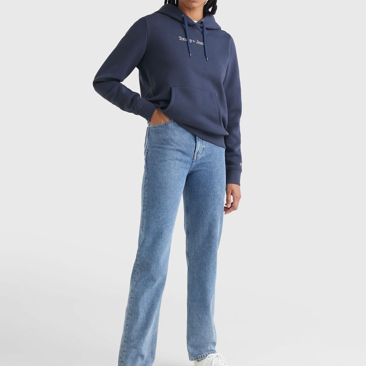 TOMMY HILFIGER - Polerón Regular Serif Linear Logo Azul Tommy Jeans