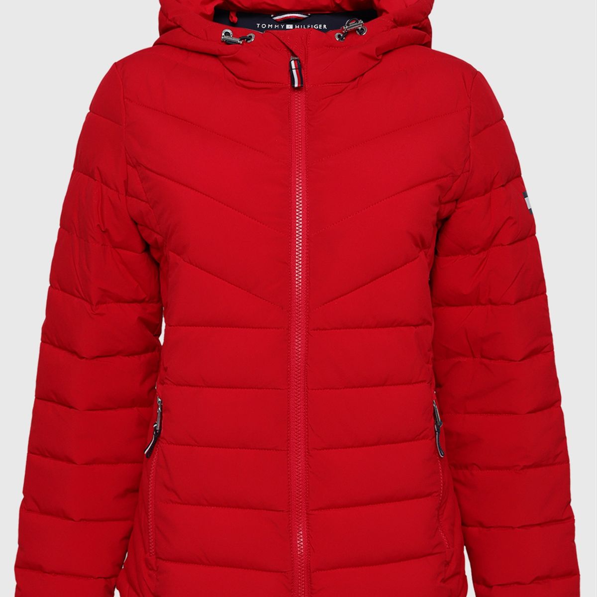 TOMMY HILFIGER - Parka Packable Essential Con Logo Rojo Mujer